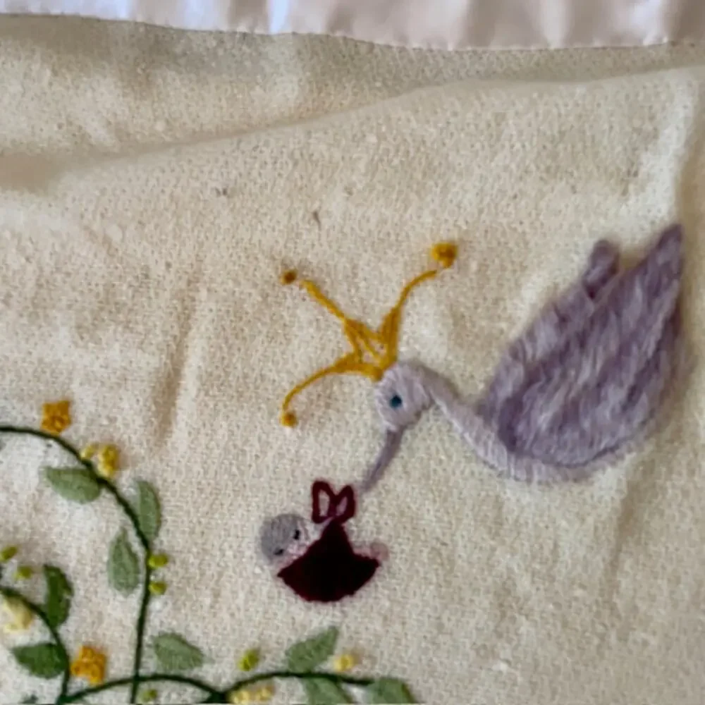 Vintage Embroidered Baby Blanket 33x51 Storybook Nursery Decor Heirloom